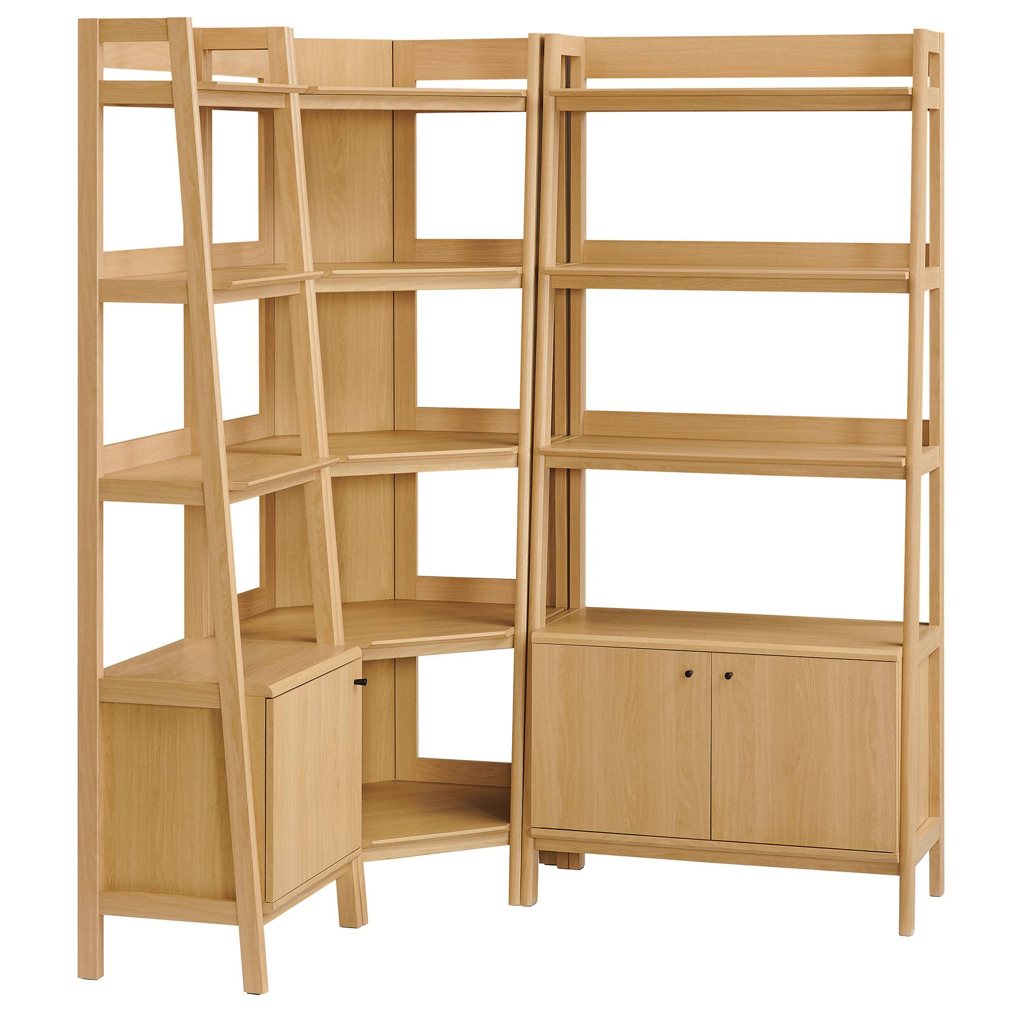 Angle. Modway - Bixby 3 Piece Corner Bookshelf Set With Wide and Narrow Bookshelves by Modway - Oak.