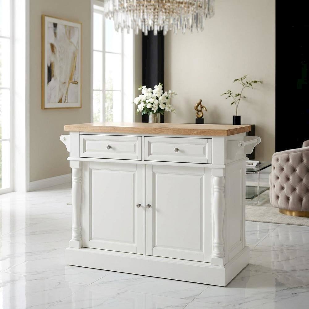 Alt View 5. FurniFact - White kitchen island with butcher block top and anti-tip safety feature - White.