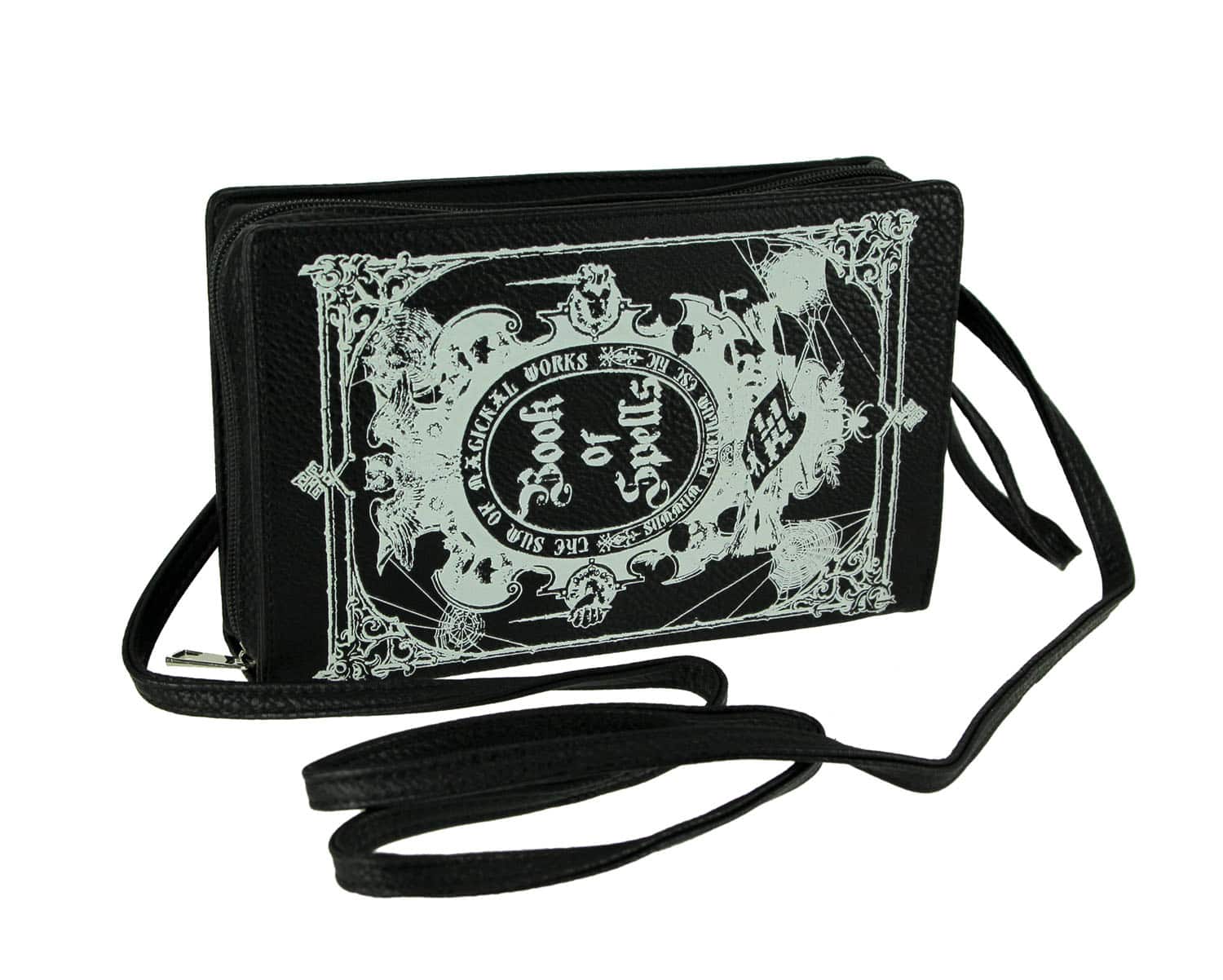 Things2Die4 - and White Glow in the Dark Book of Spells Crossbody Purse - Black