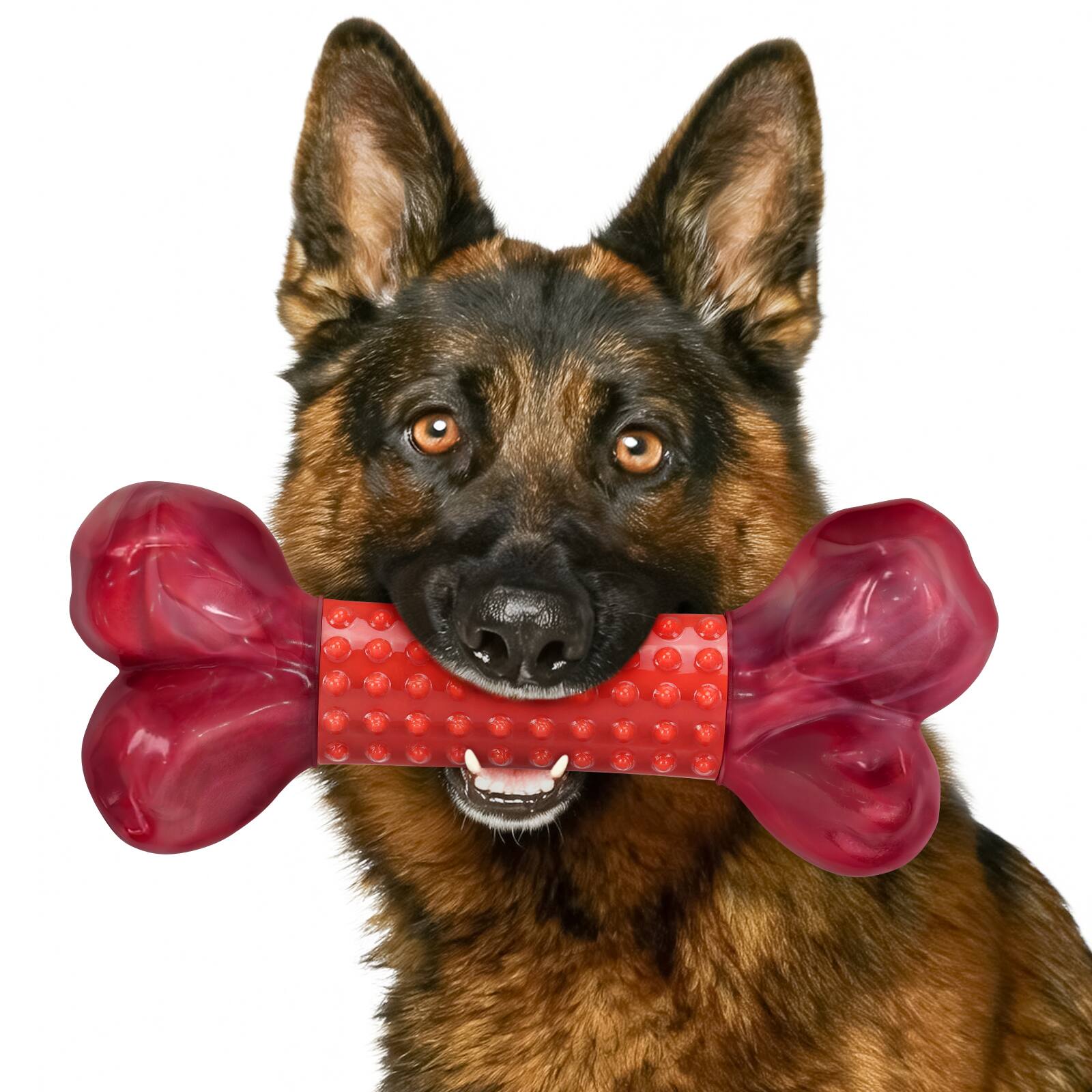 Front. Frienhund - Aggressive Chewers Beef Flavor Nylon & Rubber Tough Chew Dog Toy, 1 count - Red.