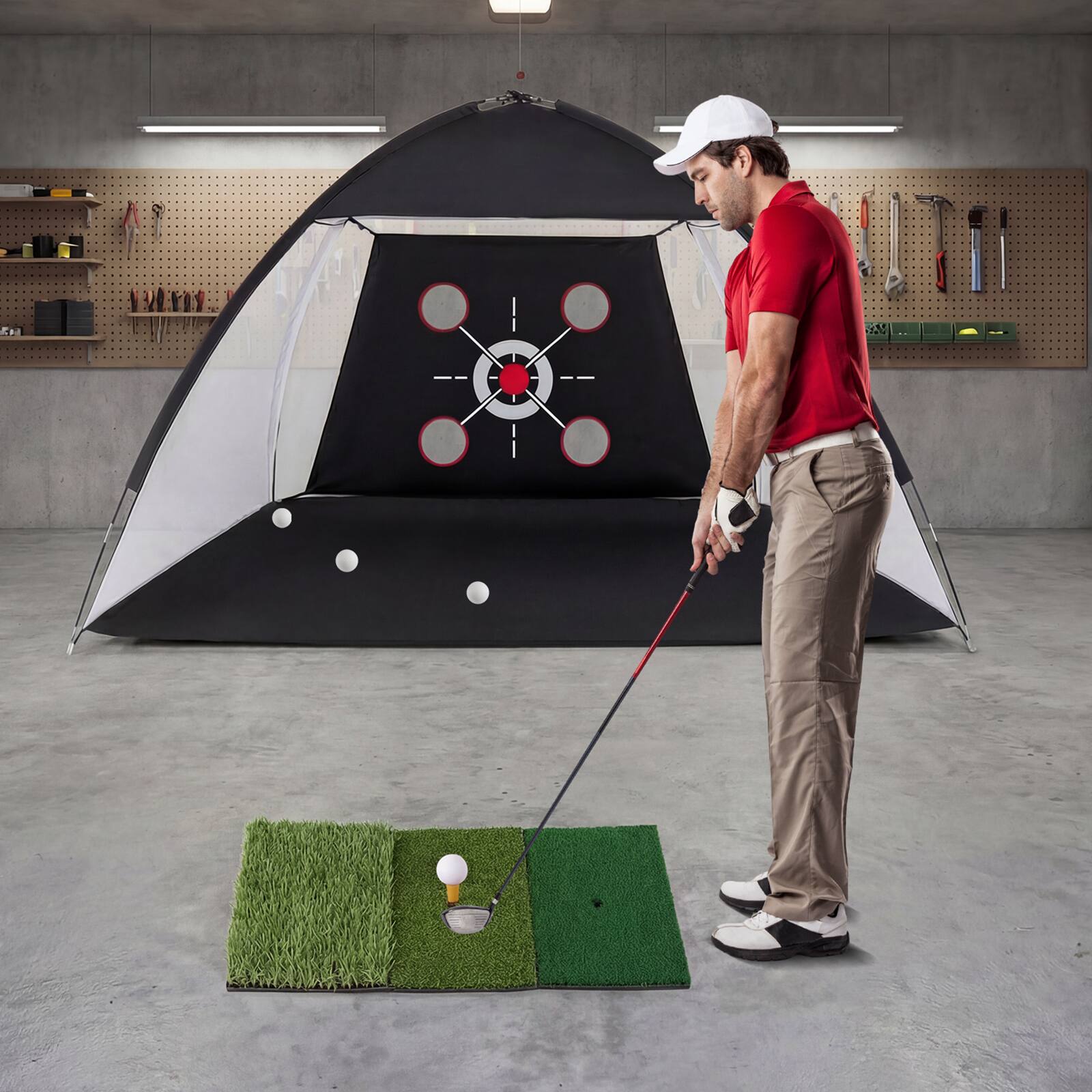 Alt View 1. Costway - Costway Golf Net with Foldable Tri-Turf Mat, Multiple Target for Training, Indoor & Outdoor - Black.