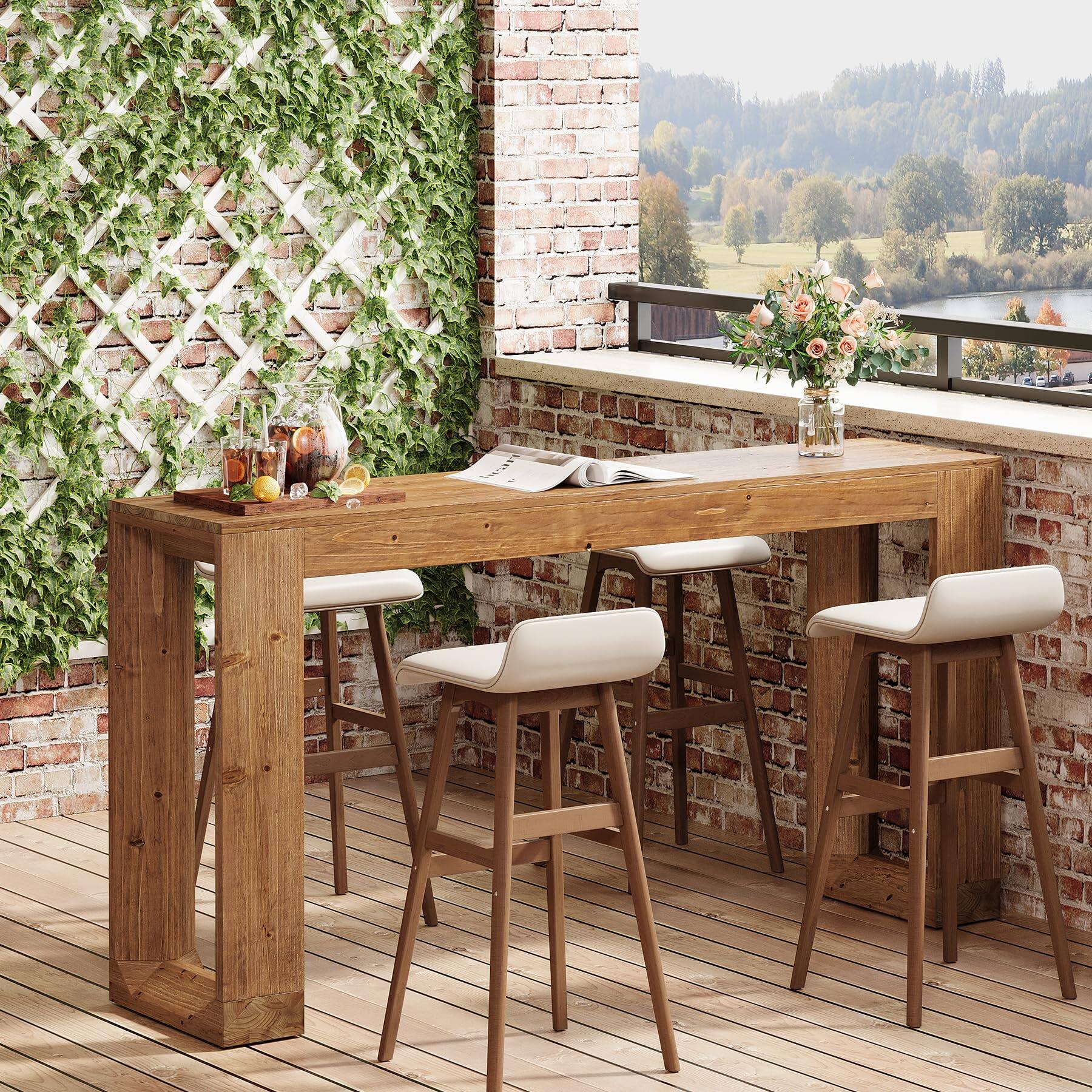 Alt View 4. Tribesigns - Solid Wood Bar Table, 63-Inch Long Counter Height Pub Table - Brown.