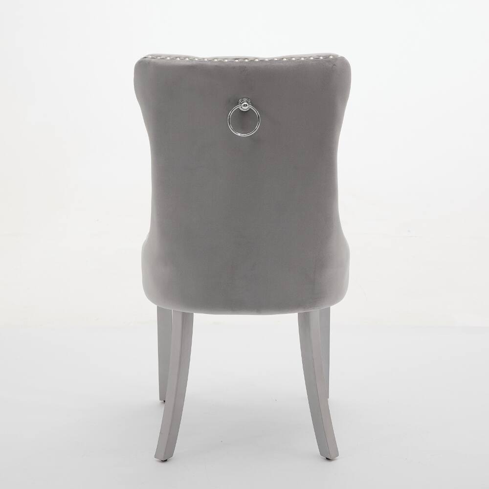 Alt View 2. Loheer - Loheer Velvet Dining Chairs Set of 2 Tufted Solid Wood Light Gray - Light Gray.