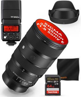 Sigma - 28-45mm f1.8 DG DN Art Lens for Sony E-mount +Godox Flash +64GB SD Bundle