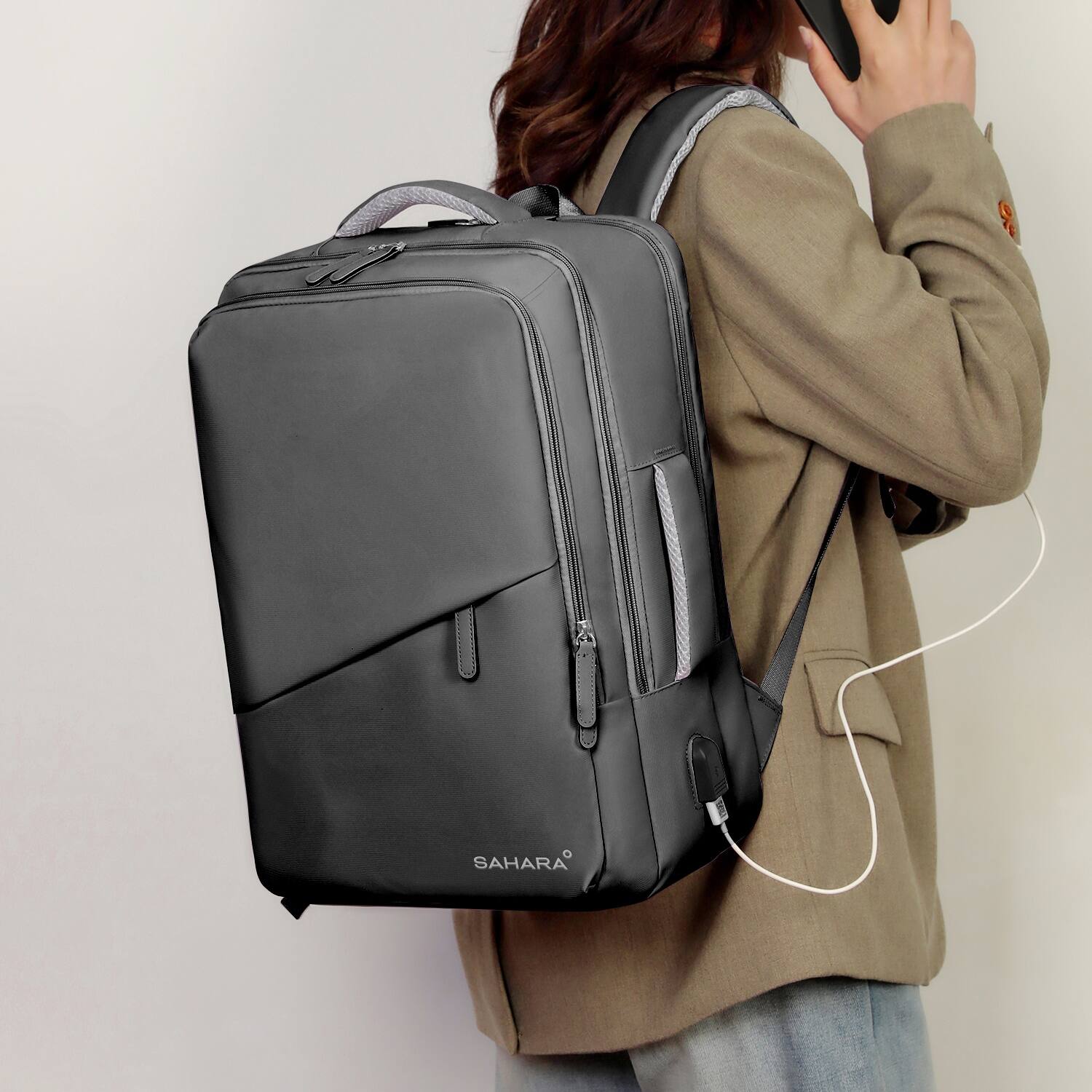 Alt View 16. SaharaCase - Water Resistant Backpack with USB Charging port for and fits up to 17.3" laptop - Black.