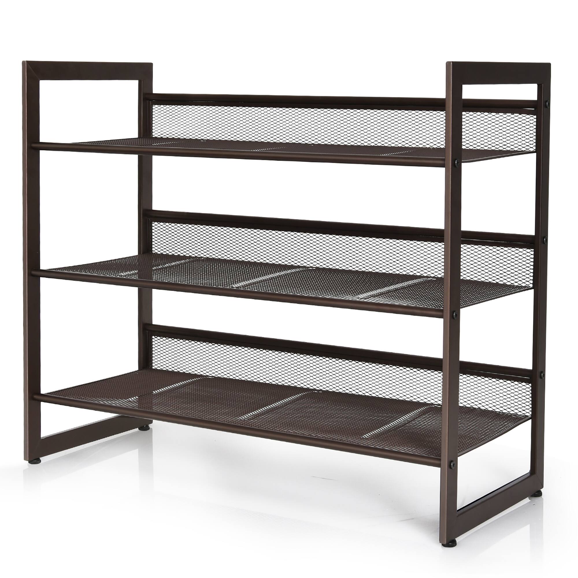 Alt View 19. Costway - 3-Tier Shoe Rack Adjustable to Flat Slant Shoe Organizer Holder Stand - Brown.