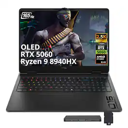 HP - Upgraded - HyperX OMEN 16" 2.5K 165Hz Gaming Laptop,Ryzen 9 8940HX,GeForce RTX 5060,16GB,1TB SSD+1TB Dock Set,Win 11 Pro - Black