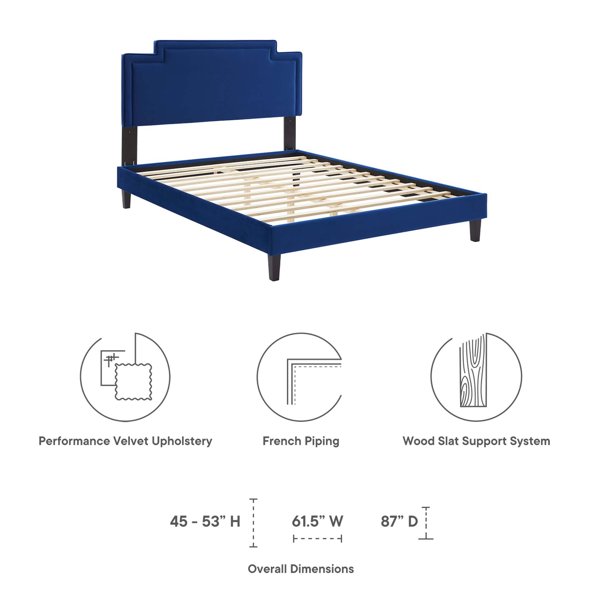 - Performance Velvet Upholstery
- French Piping
- Wood Slat Support System

Overall Dimensions:
- Height: 45" - 53"
- Width: 61.5"
- Depth: 87"