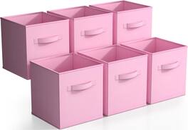 Sorbus - Foldable Storage Cubes - 6 Fabric Baskets for Organizing Pantry, Closet, Shelf, Nursery, Playroom, Toy Box, Cubby - Pastel Pink