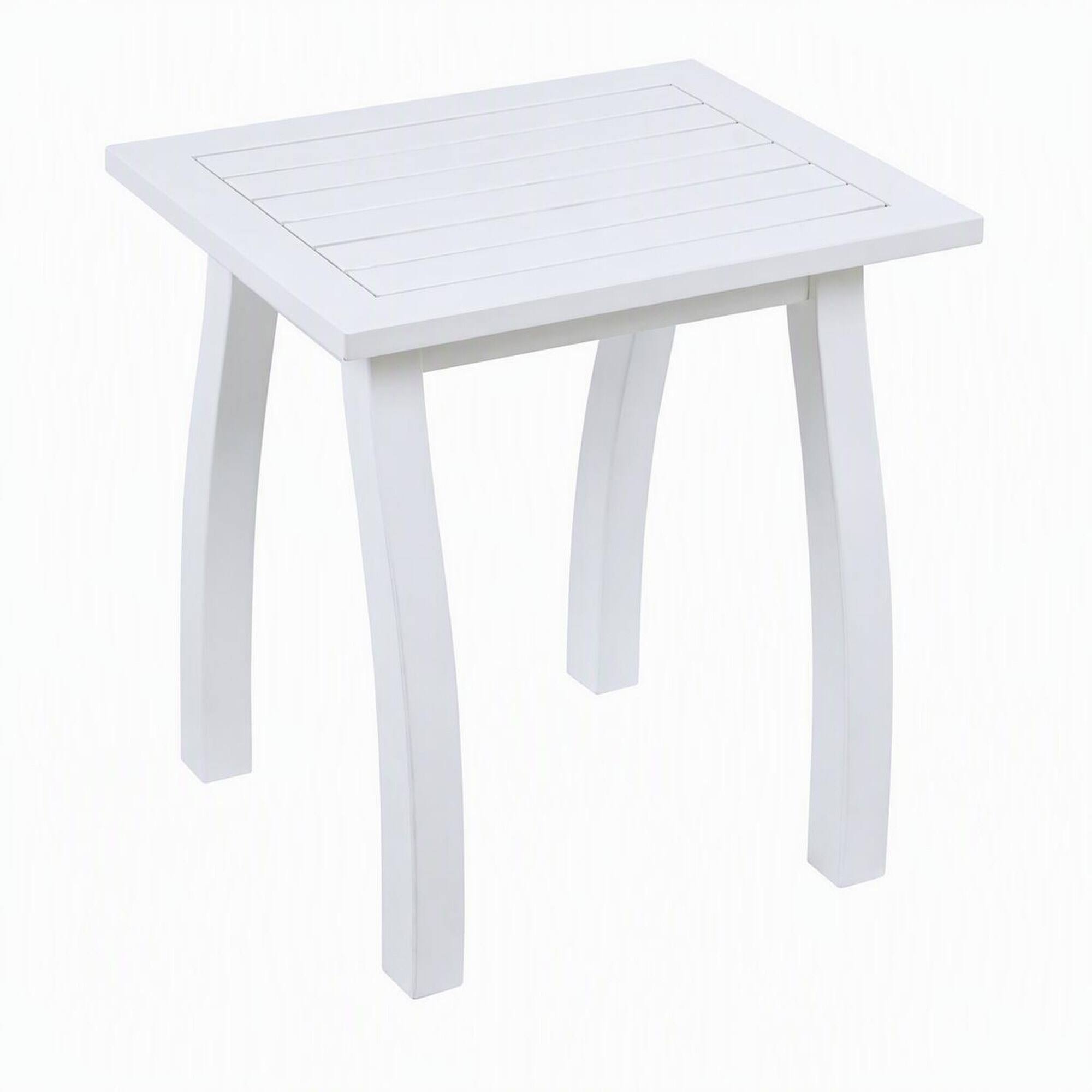Front. RYHNUYNE - White Natural Stained Acacia Wood Rectangular Accent Side Table,Weather-Resistant Outdoor End Table for Patio Garden - White PU.