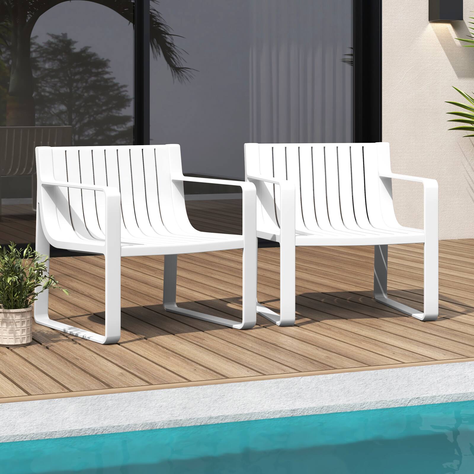 Alt View 1. Costway - Patio Chairs Set of 2 Weather-resistant Plastic Outdoor Armchairs - White.