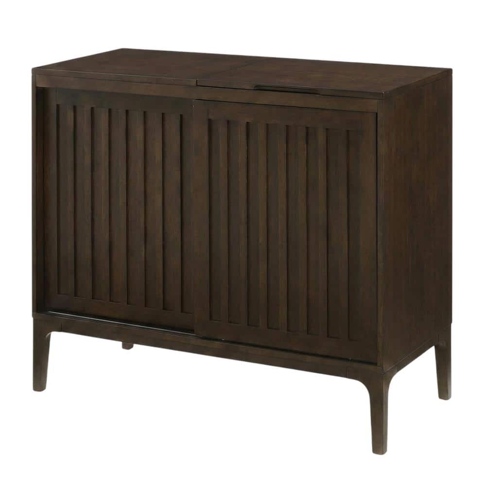 FurniFact - Brown Large Record Player Cabinet with Vinyl Storage Shelves - Dark Brown