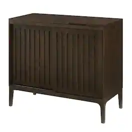 FurniFact - Brown Large Record Player Cabinet with Vinyl Storage Shelves - Dark Brown