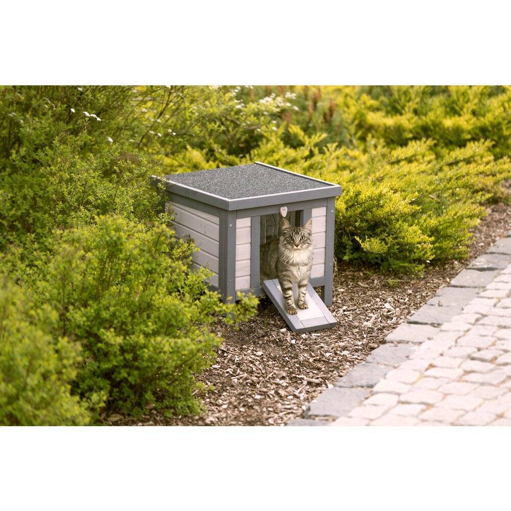 Left. TRIXIE - 22" x 17.9" Insulated Small Cat Shelter for Cold Seasons, Elevate Cat Home, Gray - Gray.