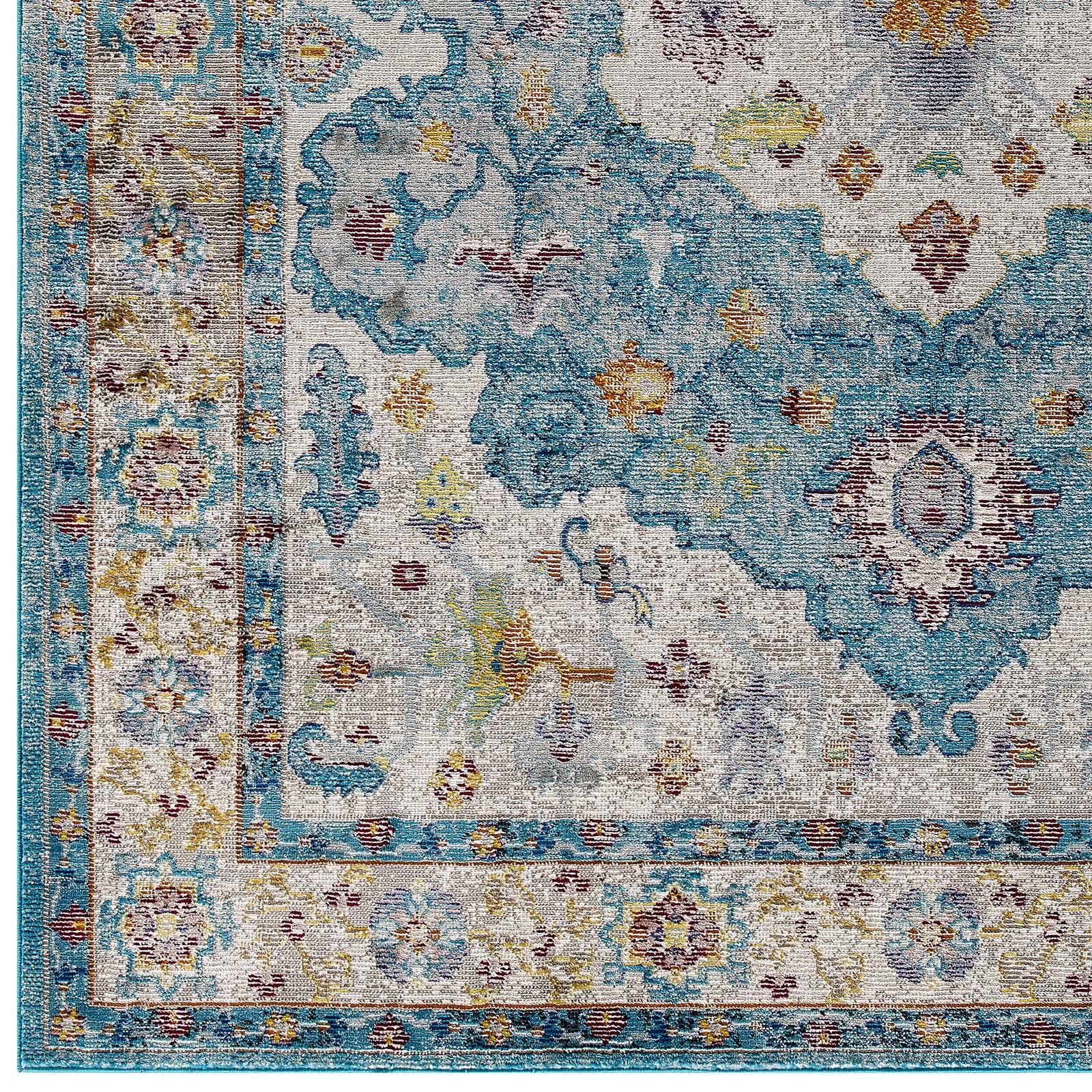 Alt View 2. Modway - Success Anisah Distressed Floral Vintage Medallion Area Rug - Light Blue Ivory Yellow Orange.