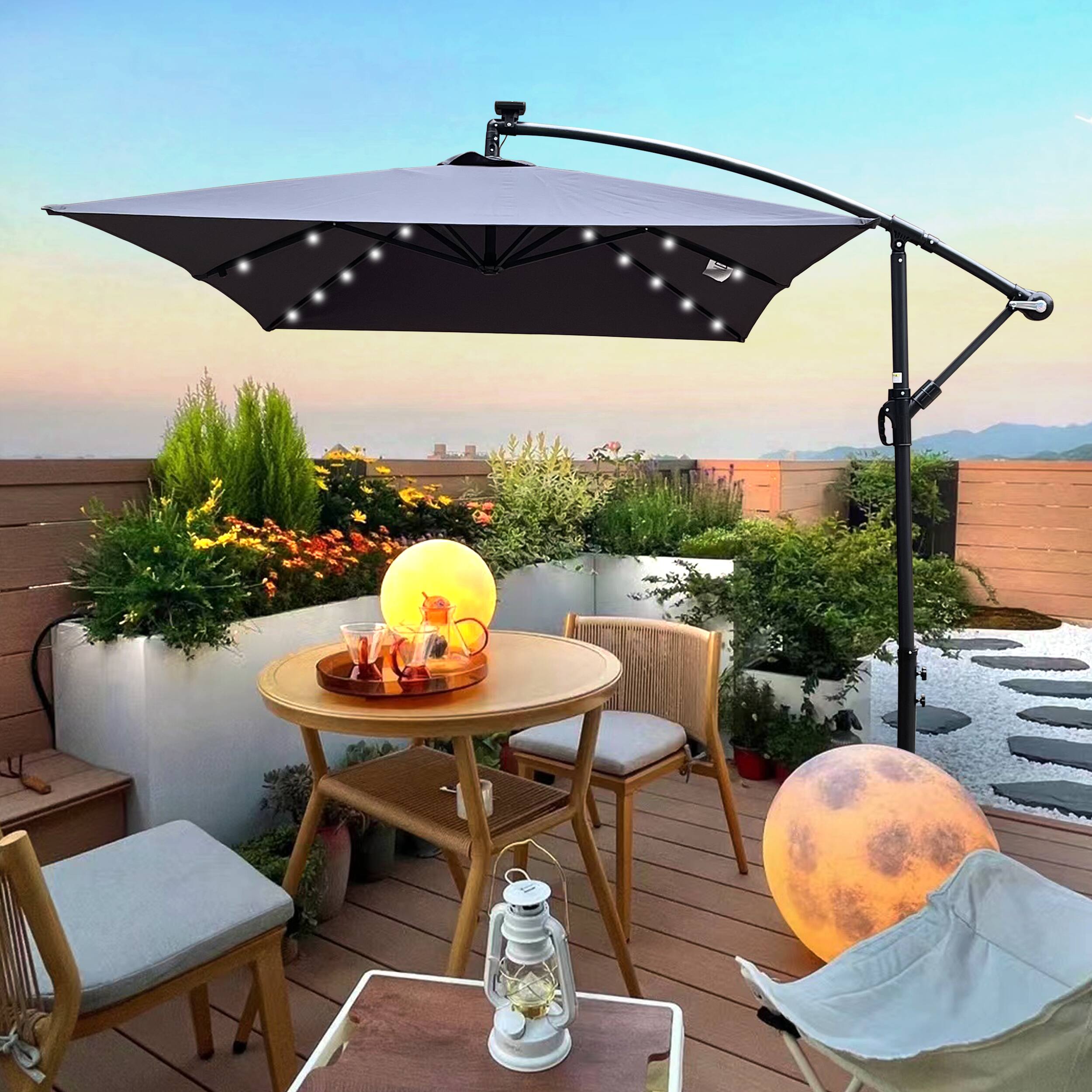 Loheer 10x6.5 Ft Rectangular Patio Umbrella Solar Lighted Outdoor  Waterproof Sun Shade with Cross Base W656127034 - Best Buy