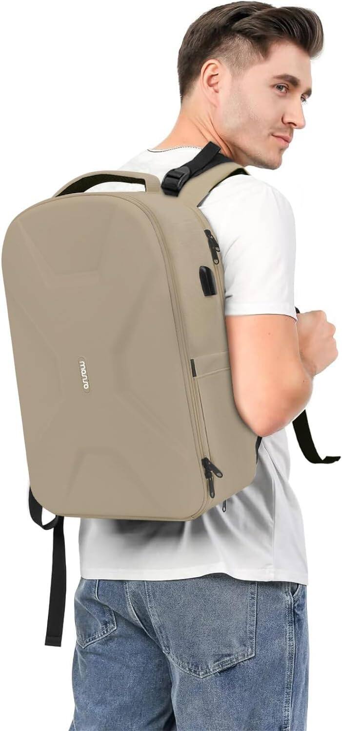 Alt View 2. mosiso - 35L Laptop Backpack 15.6-16 Inch, Waterproof Hardshell Travel Computer Bag with USB Port, Anti-Theft & Luggage Strap - Camel.