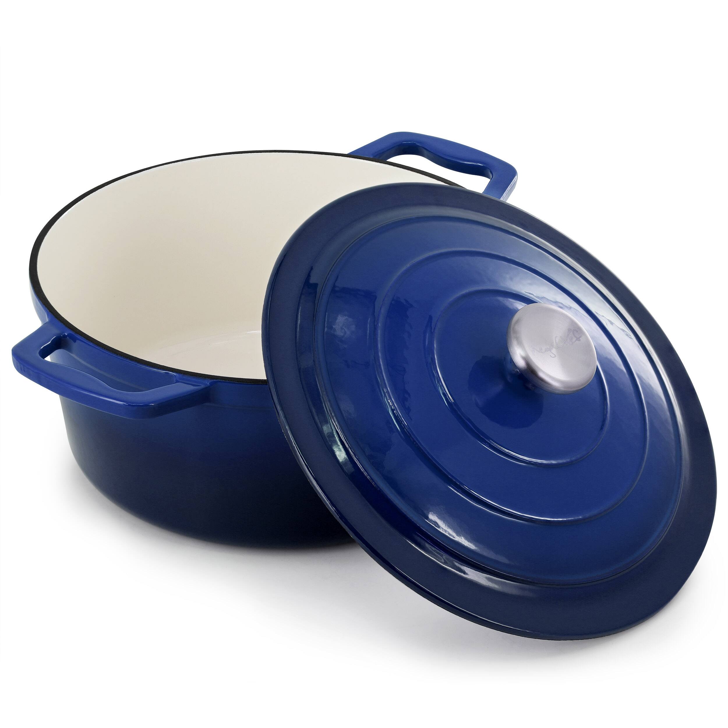 Alt View 2. Mega Chef - MegaChef 5 Quarts Round Enameled Cast Iron Casserole with Lid in Gradient Dark Blue - Dark Blue.