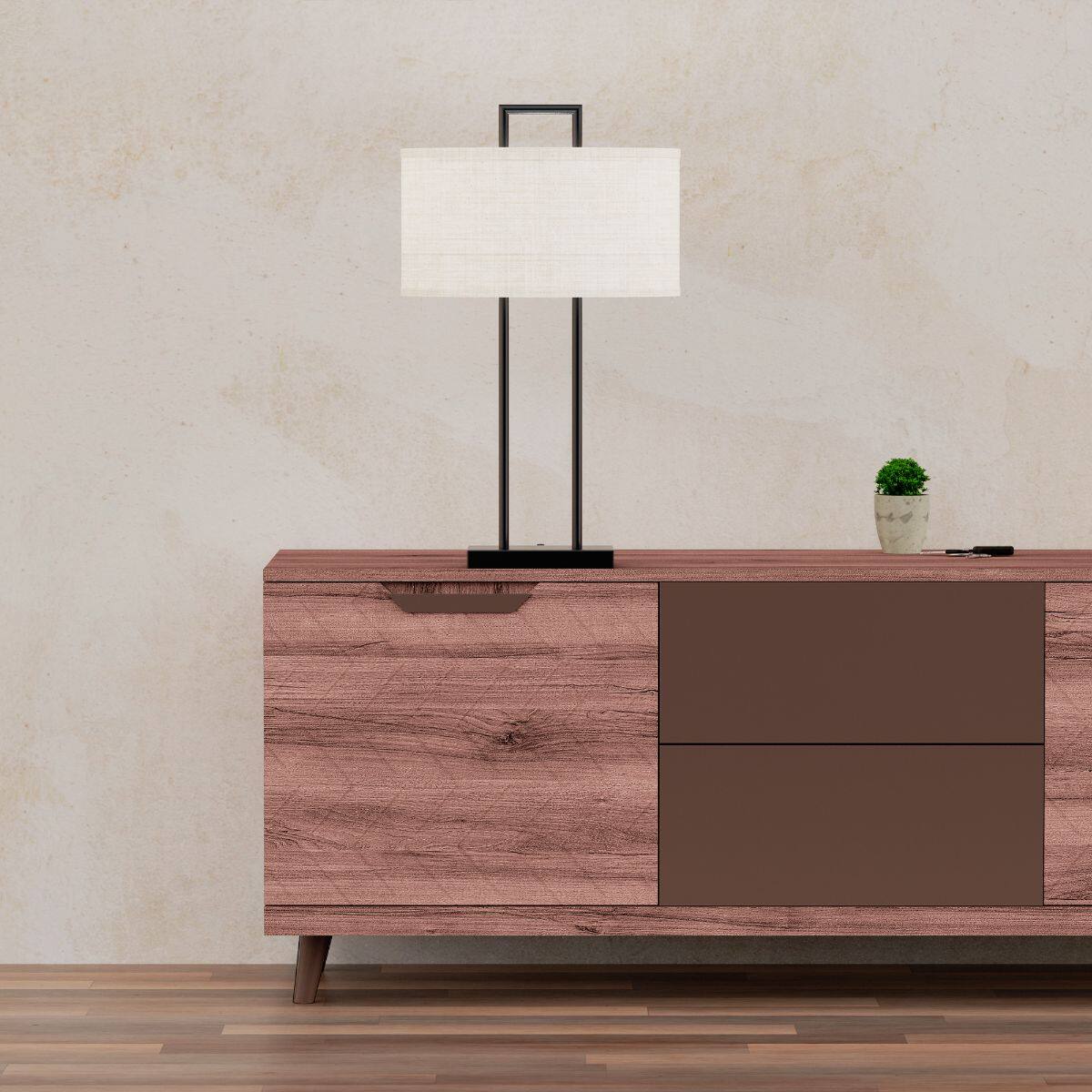 Left. Infibrite - Modern Structure 25 Inch Table Lamp with Textured Shade, E26 Bulb Compatible - White.