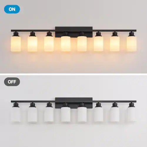 Back. LUCKY ONE - 8-Light Matte Black Wood Wall Lamp, Glass Shade Sconce for Bathroom or Bedroom Wall Mount - Matte Black,Wood.