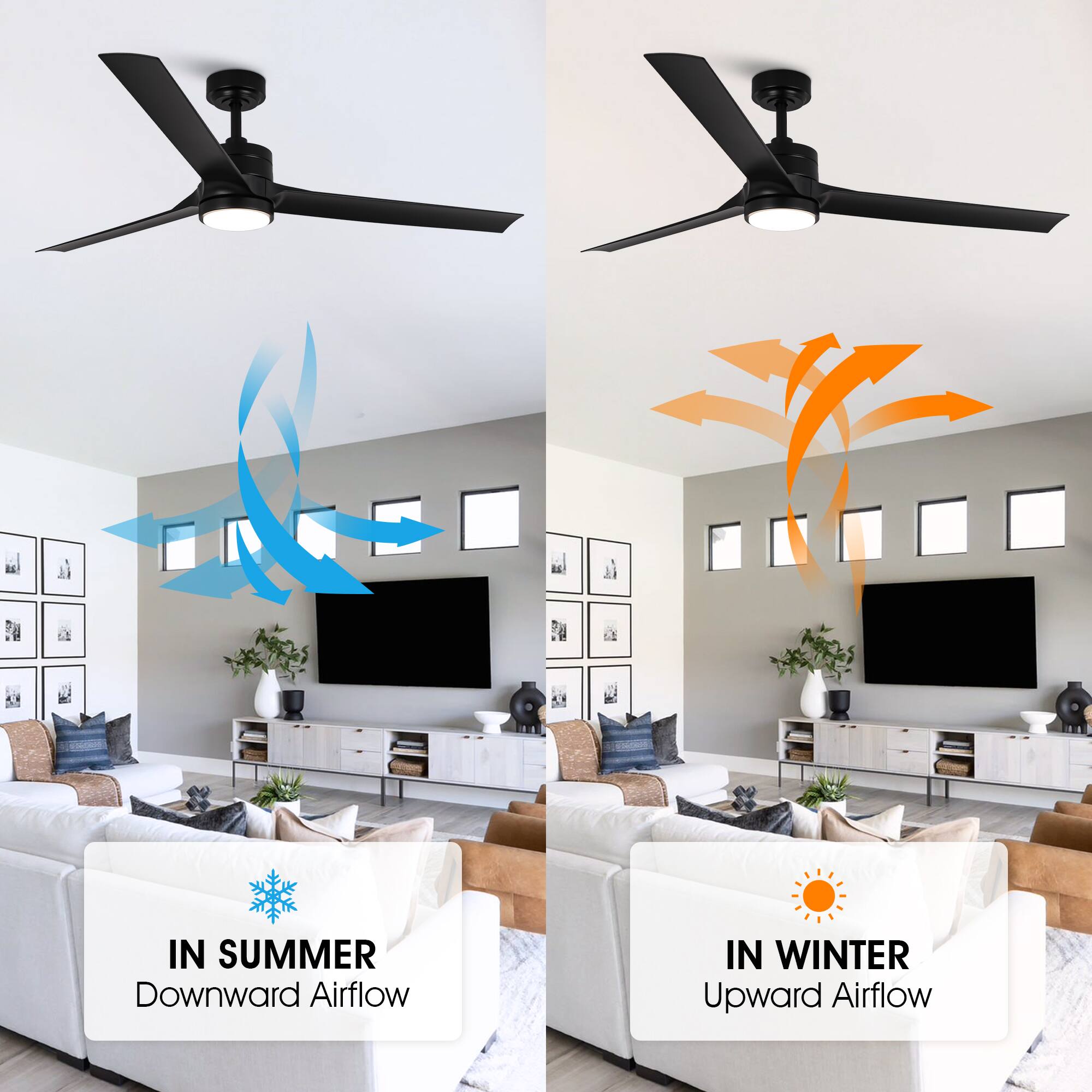 IN SUMMER  
Downward Airflow  

IN WINTER  
Upward Airflow