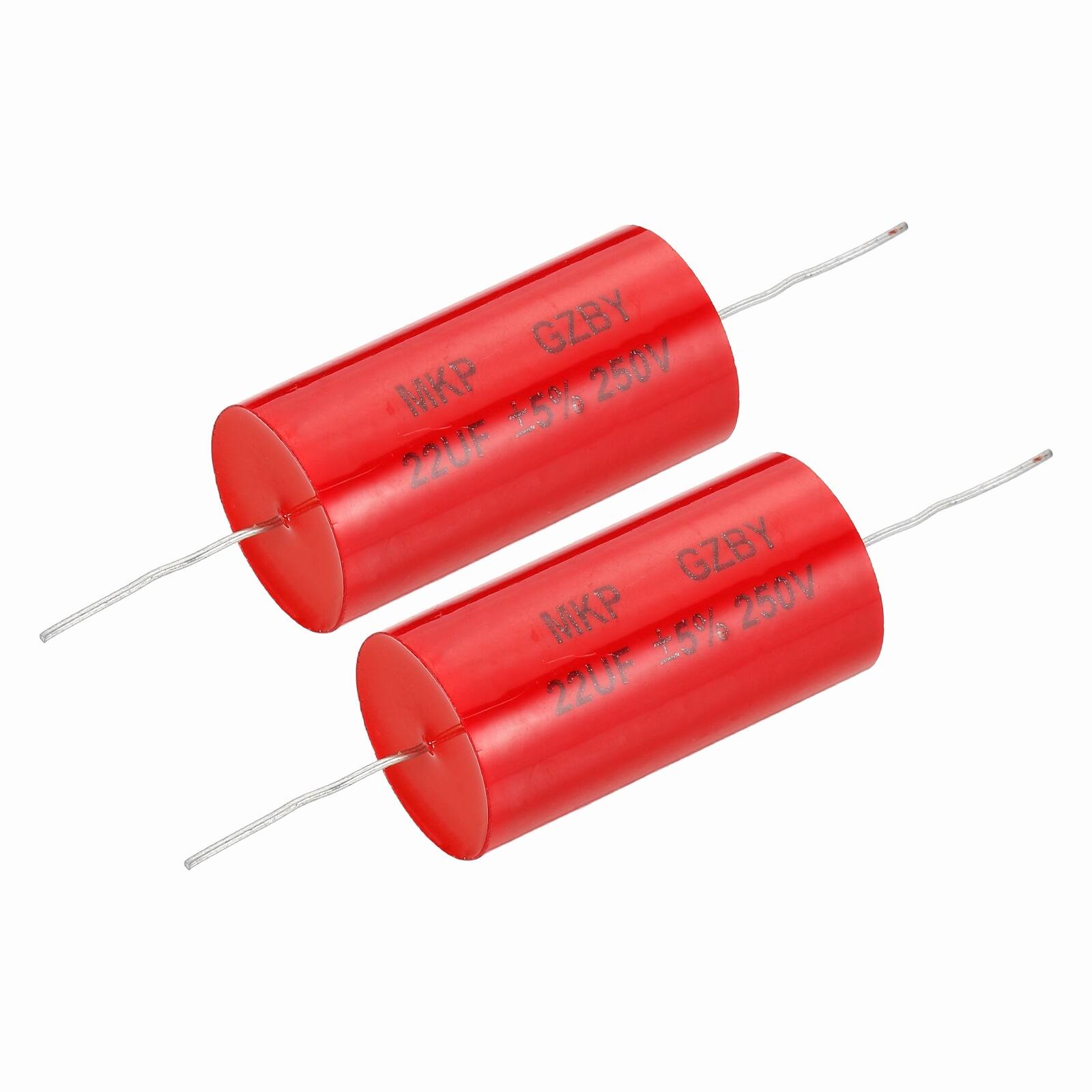 Unique Bargains - 2pcs 22uf Frequency Divider Capacitor, 250V Axial Audio Speaker Crossover MKP Film Capacitor - Red