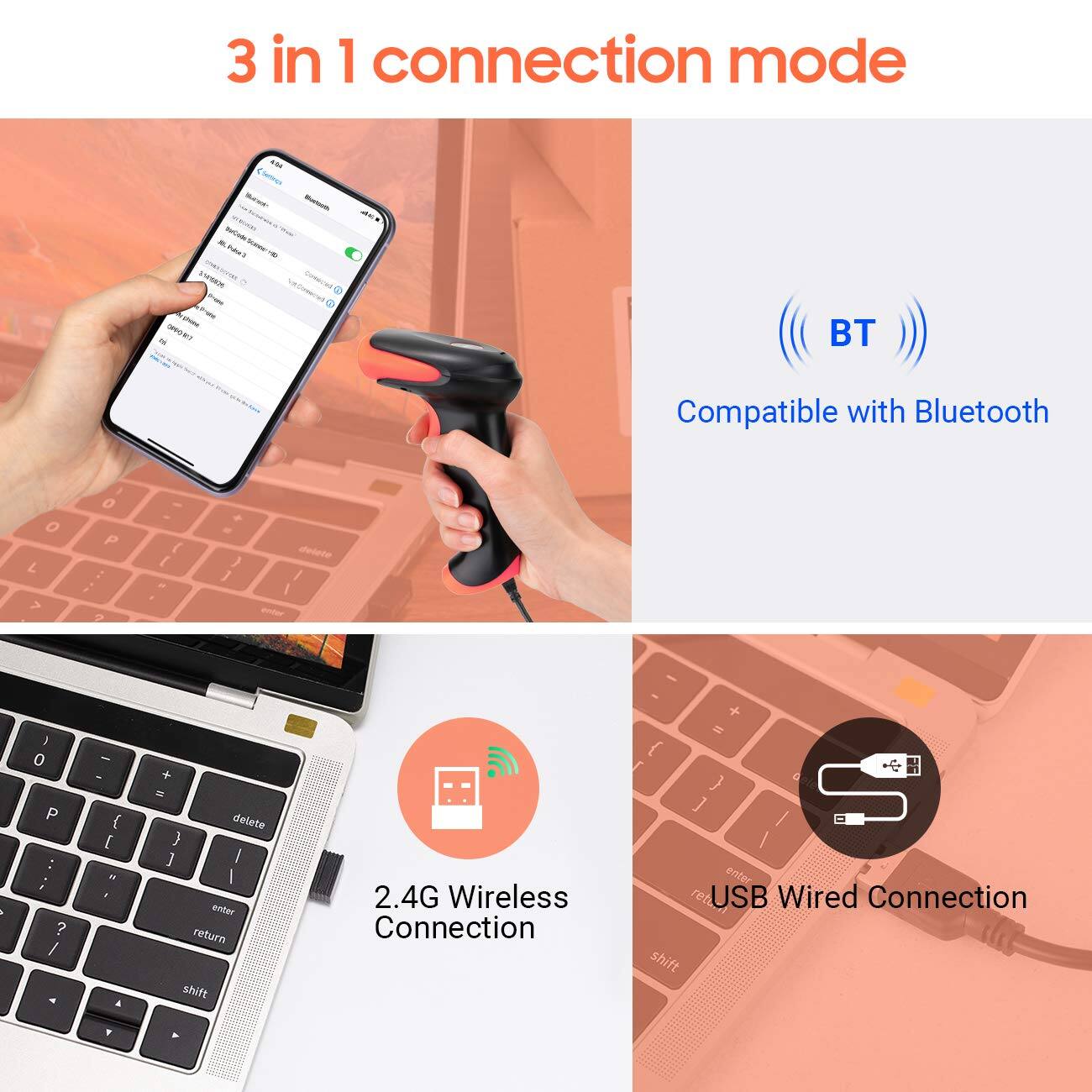3 in 1 connection mode

- Compatible with Bluetooth
- 2.4G Wireless Connection
- USB Wired Connection