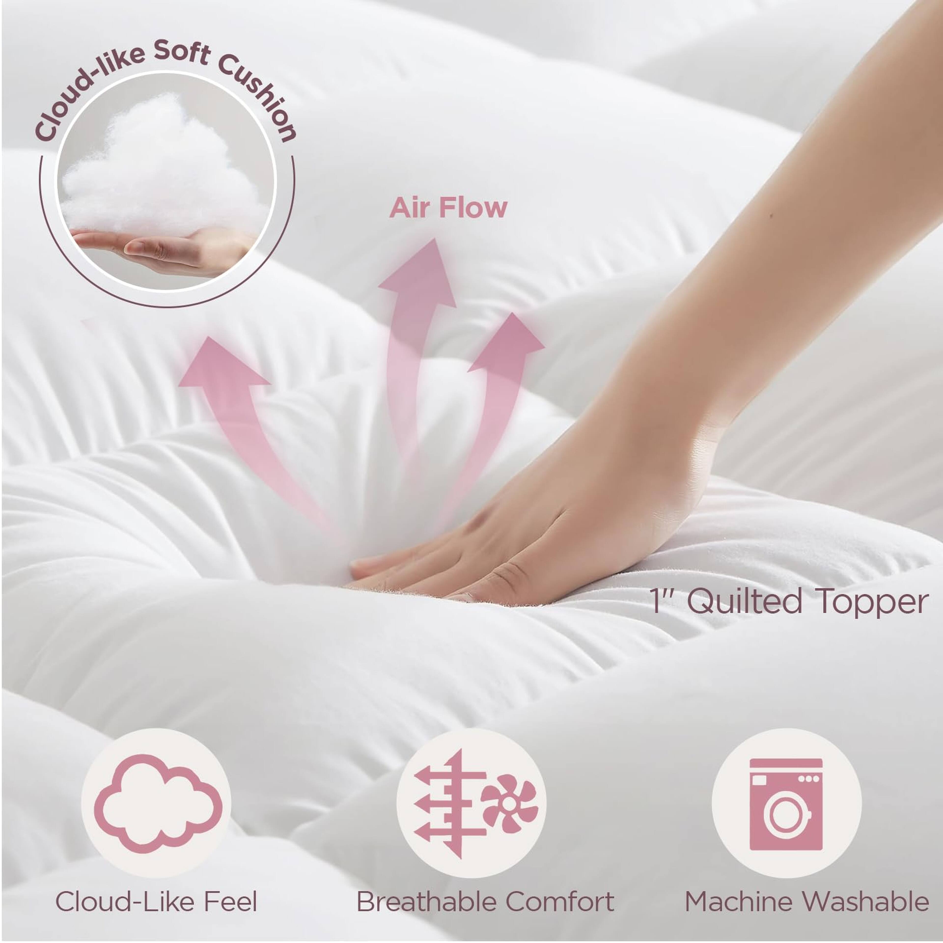 Cloud-like Soft Cushion  
Air Flow  
1" Quilted Topper  
Cloud-Like Feel  
Breathable Comfort  
Machine Washable