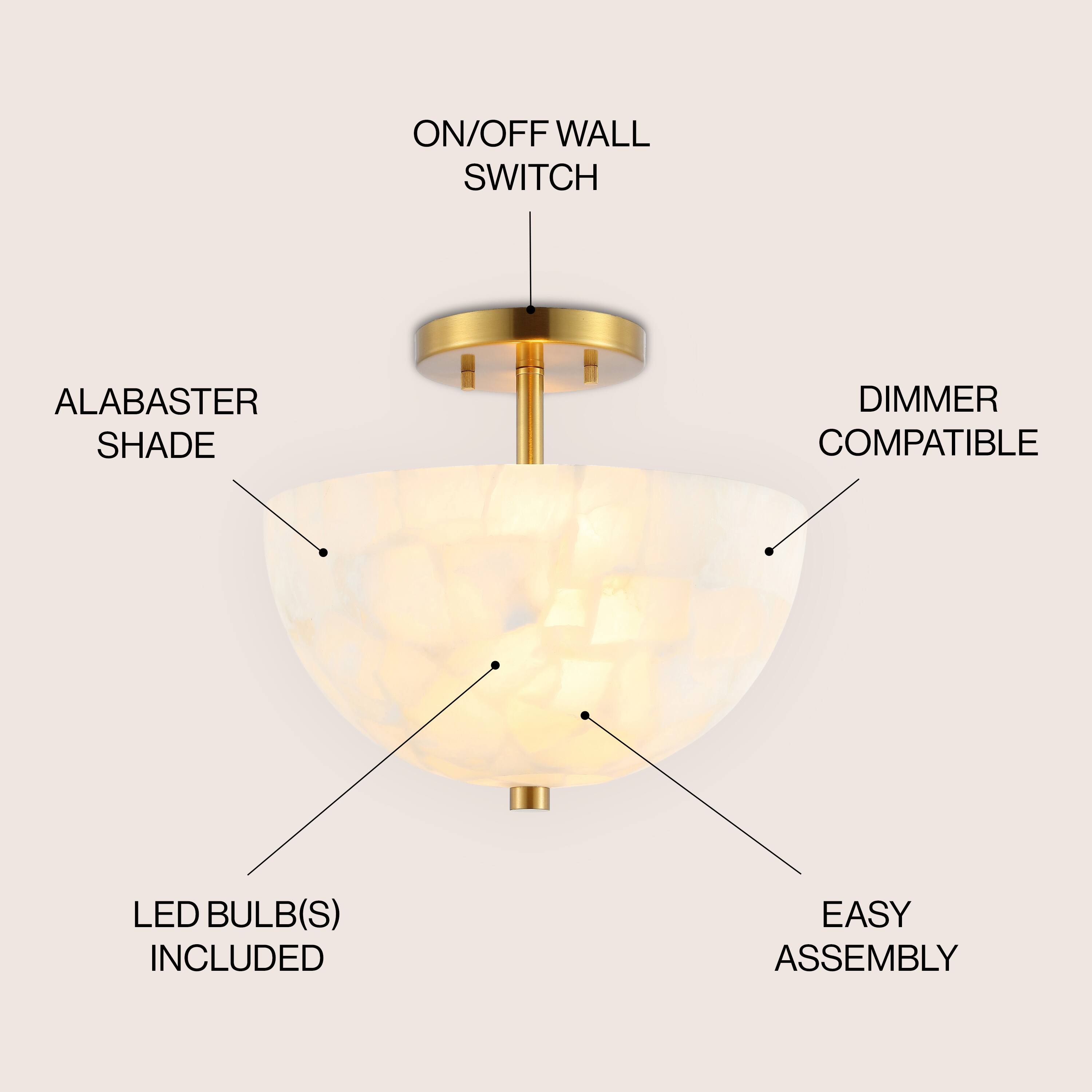 ON/OFF WALL SWITCH  
ALABASTER SHADE  
DIMMER COMPATIBLE  
LED BULB(S) INCLUDED  
EASY ASSEMBLY
