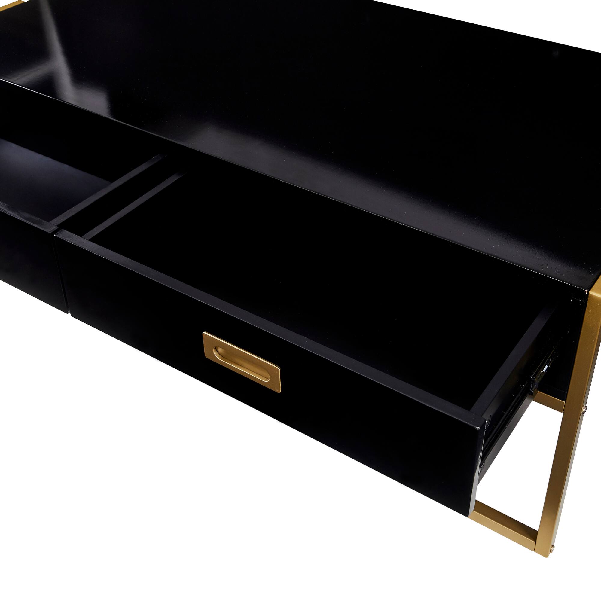 Alt View 8. GOODSILO - Modern Rectangular Coffee Table with Drawers and Metallic Base - Black+Gold.