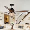 Front. Parrot Uncle - 52" Farmhouse Brown Crystal Chandelier Ceiling Fan with Remote Control - Black.