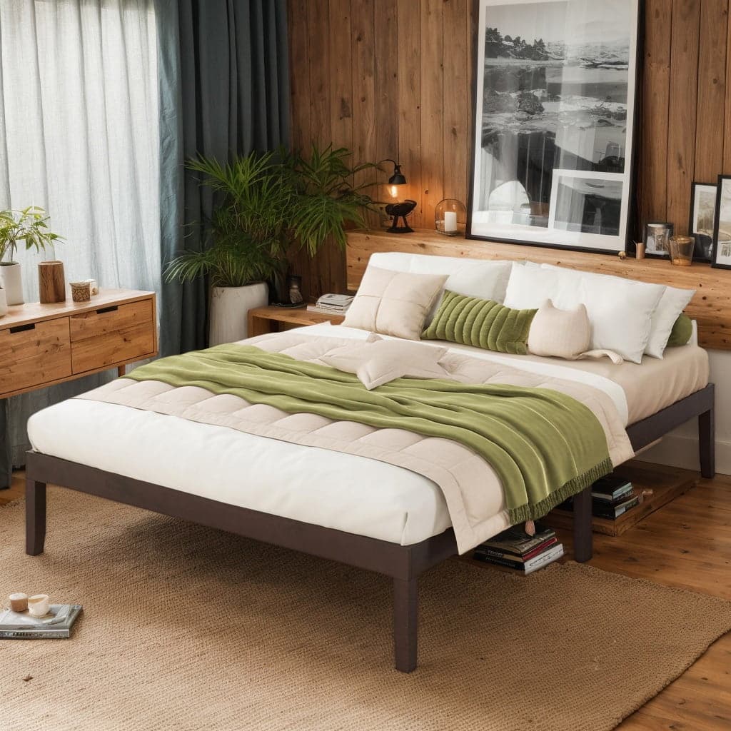 Kadyn - Platform Bed Frame, Bedroom Bed Frame,Queen Size Wood Bed Frame with Wooden Slats Support and Rubber Wood Legs-Espresso - Brown