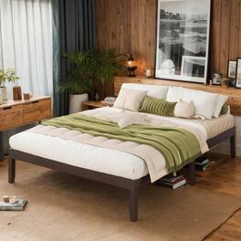 Kadyn - Platform Bed Frame, Bedroom Bed Frame,Queen Size Wood Bed Frame with Wooden Slats Support and Rubber Wood Legs-Espresso - Brown
