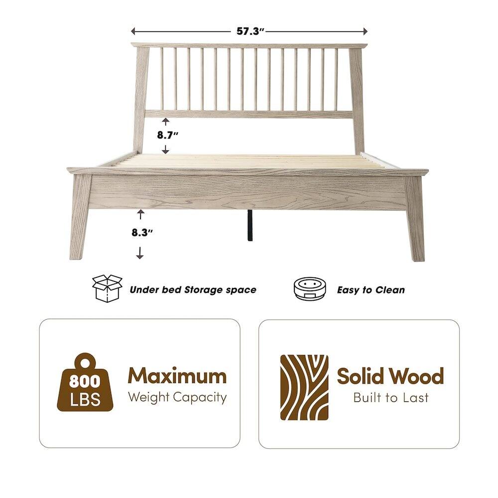 57.3" 8.7" 8.3" Under bed Storage space Easy to Clean 800 Maximum LBS Weight Capacity Solid Wood Built to Last