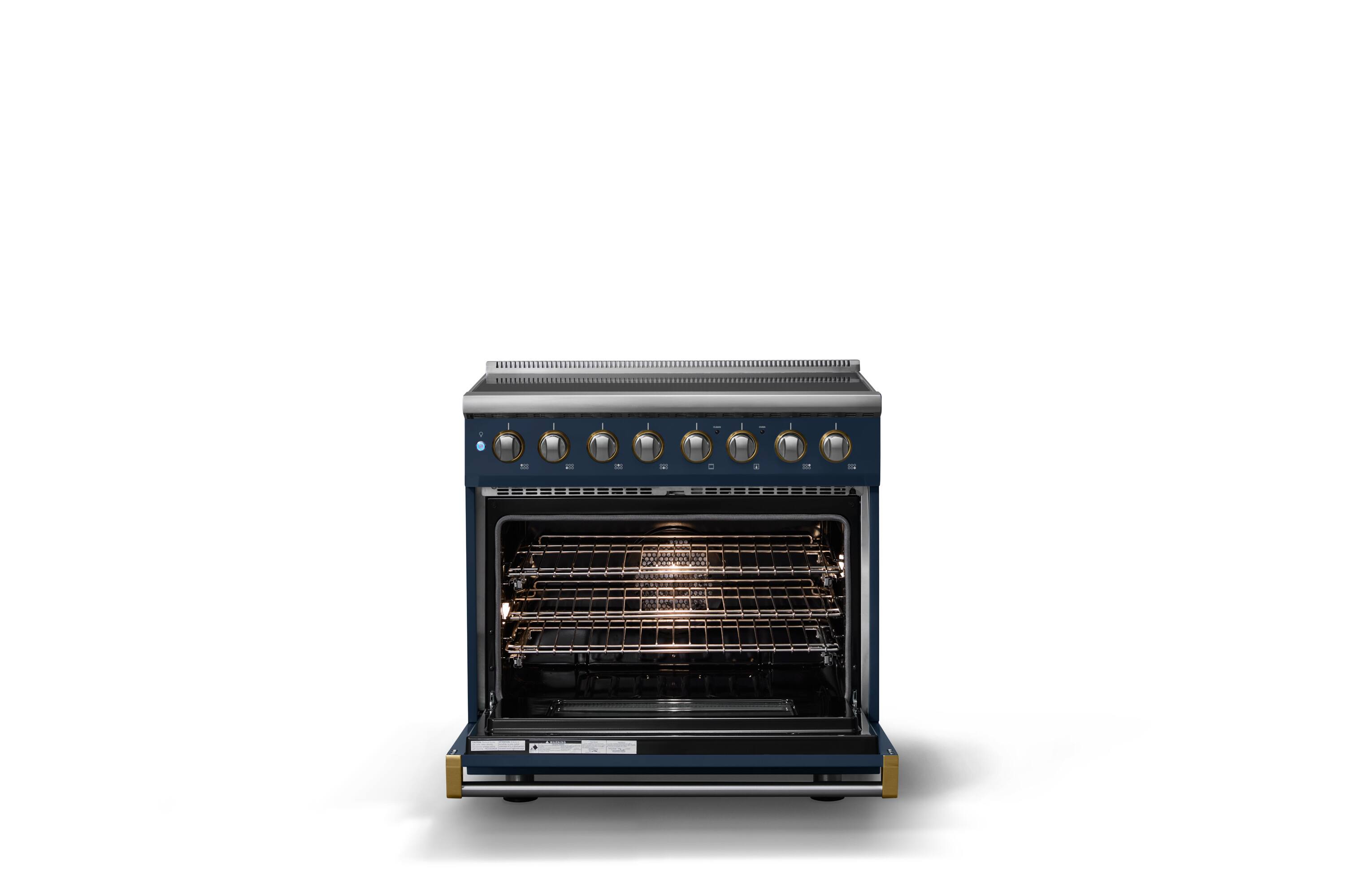 Alt View 2. Viking - 36 in. Wide 6 Elements Pro 5 Series 5.6 Cu.Ft. Freestanding Induction Convection Range  with Brushed Brass Trim - Slate Blue.