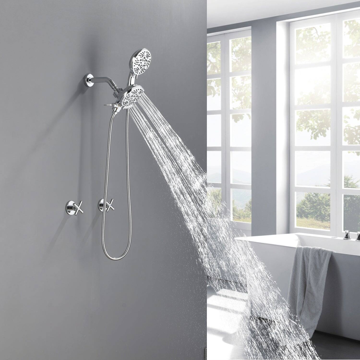 Alt View 3. Boyel Living - Polished Chrome Shower Set with Dual Handle Control and 7 Function Dual Shower Heads - Polished Chrome.