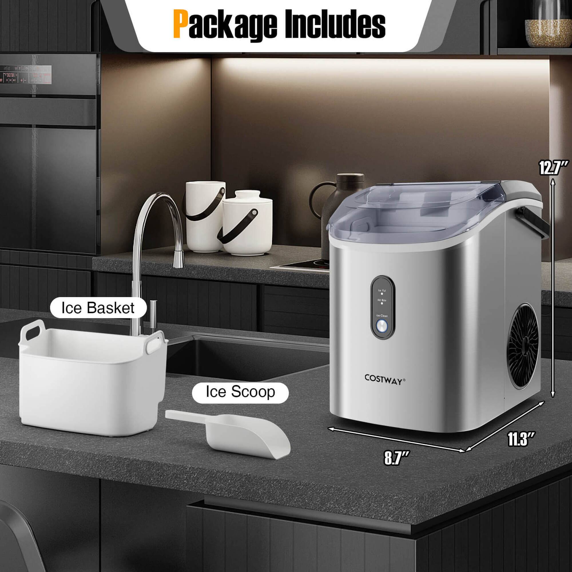Package Includes: 12.7" Ice Basket, Ice Scoop, and COSTWAY Ice Maker.