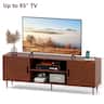 Skyzoo - Mid-Century TV Stand for 50-85" TVs, Media Console with 2 Storage Cabinets & Open Shelves for Living Room - Walnut
