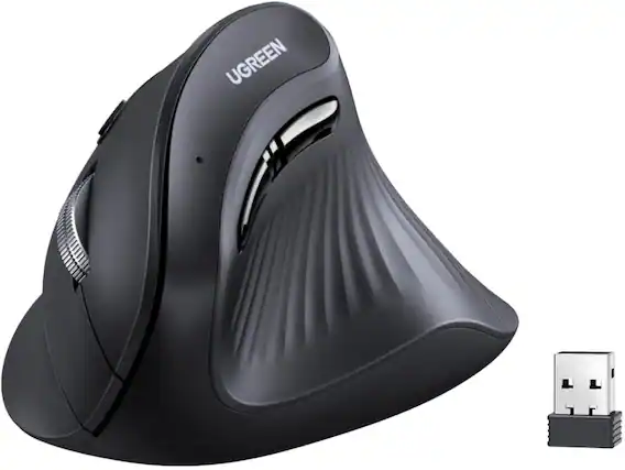 Front. UGREEN - Ergonomic Mouse, Bluetooth Wireless Vertical Mouse, 3 Multi-Device Connectivity for Computer/PC/Laptop - Black.
