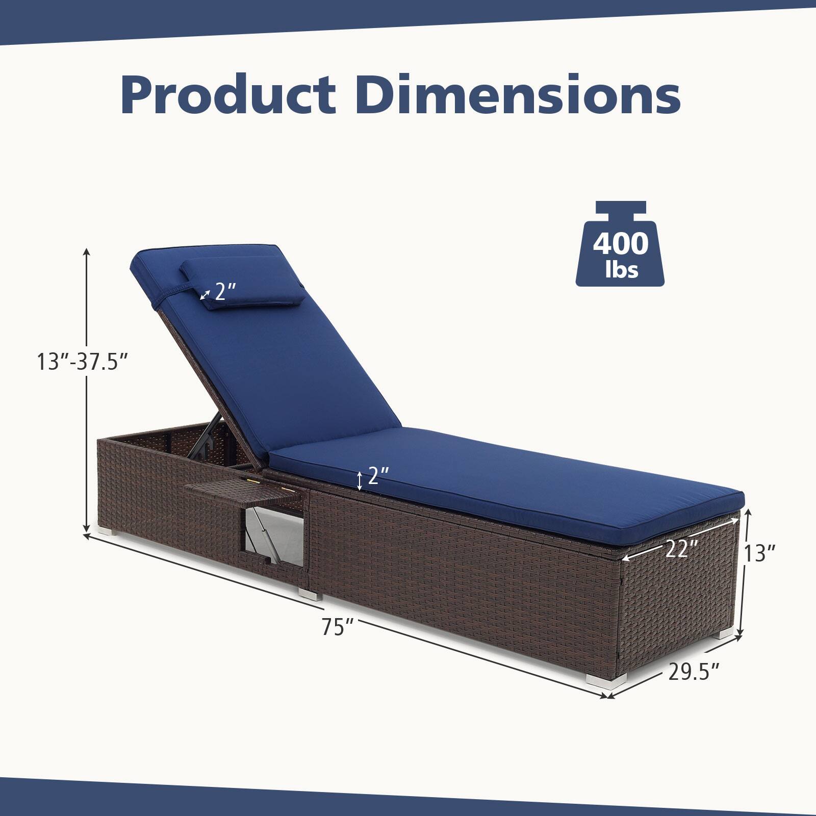 Product Dimensions: 2" [ 400 lbs 13"-37.5" 12" 22" 13" 75" 29.5"