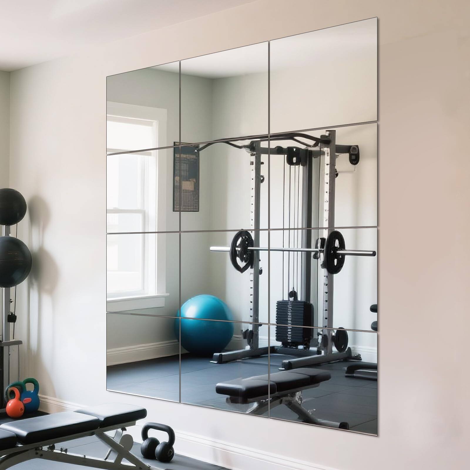 Front. COTTAGE - Full Length Wall Mirror Tiles Hd Glass Gym Set Of pcs Mounted Mirrors For Home Dance Yoga Studio Bedroom Door - 12PCS-14″×12″.