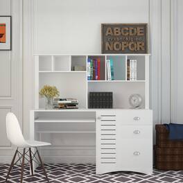 GOODSILO - Home Office Computer Desk with Hutch | Study Writing Table with Storage - White