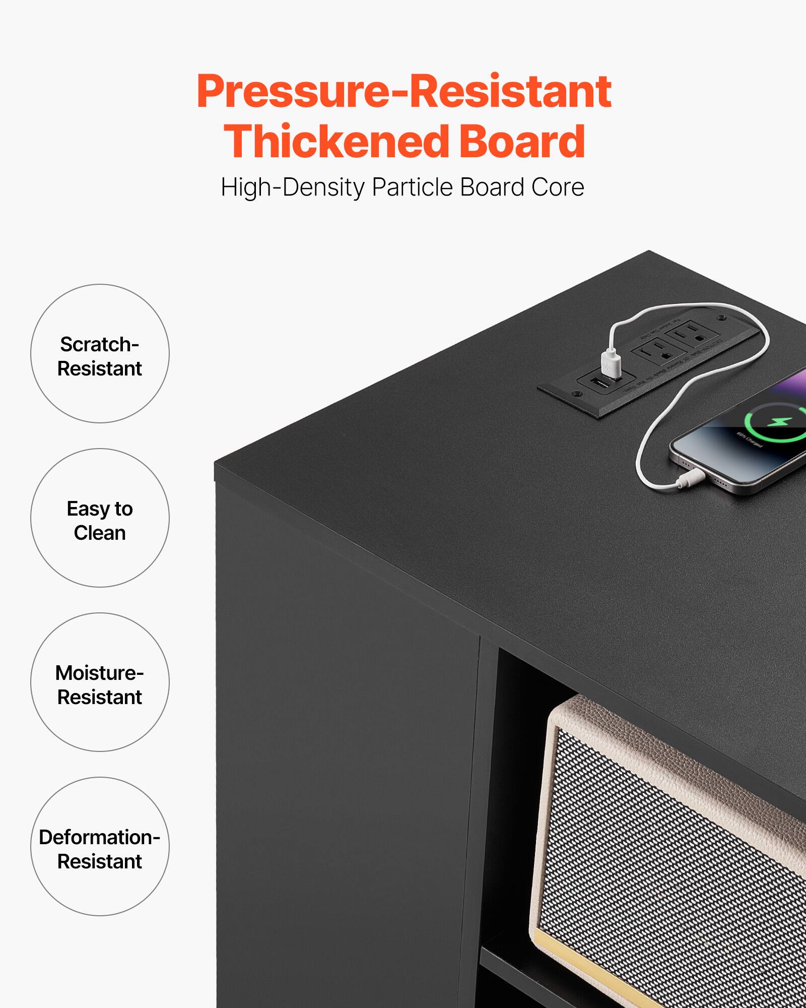 Pressure-Resistant Thickened Board  
High-Density Particle Board Core  

- Scratch-Resistant  
- Easy to Clean  
- Moisture-Resistant  
- Deformation-Resistant