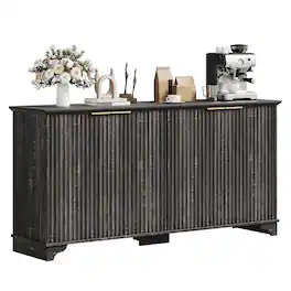 GARVEE - 61-Inch Modern Fluted Buffet Cabinet, 4-Door Wooden Sideboard with Adjustable Shelves, Modern Storage - Black
