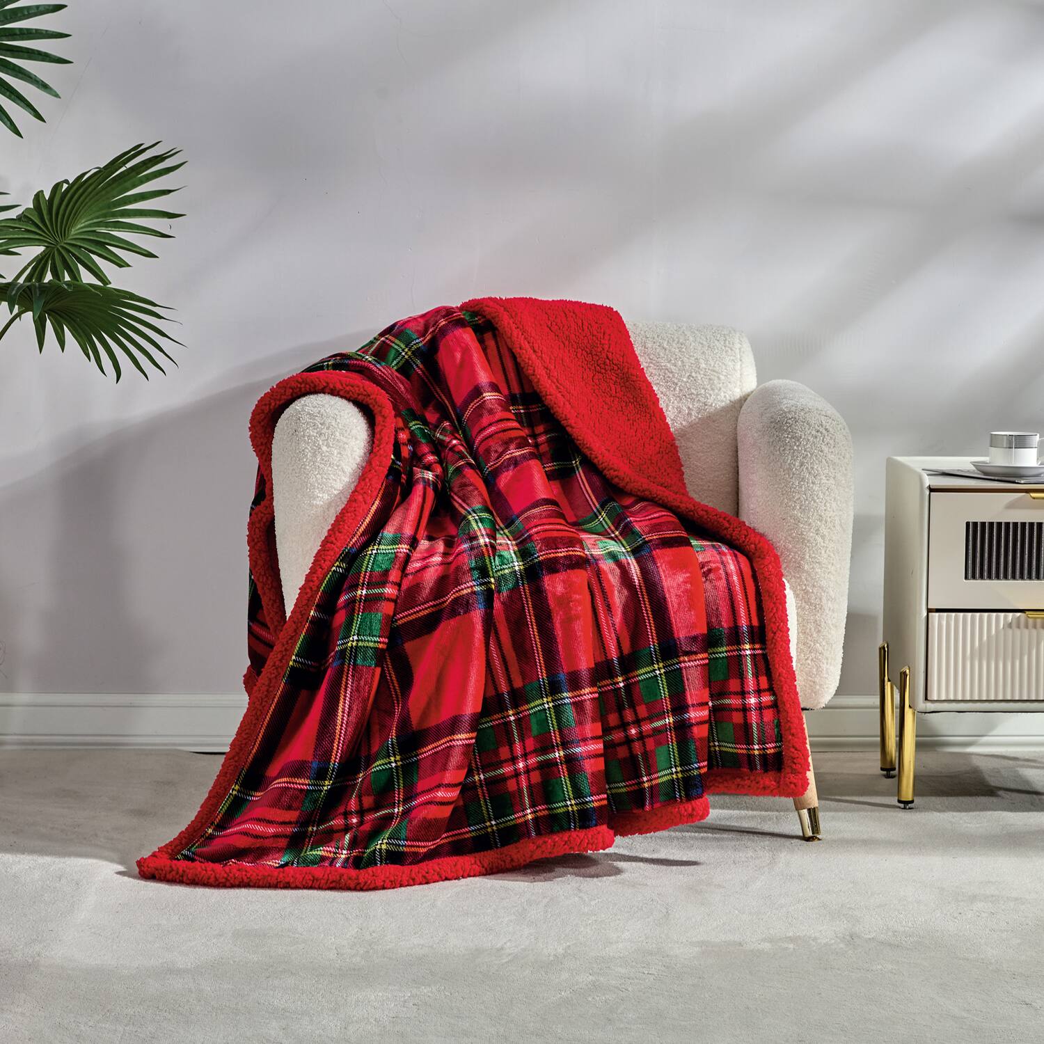 Alt View 2. Plazatex - Plazatex 100% Polyester Plaid Printed Reversible Throw Blanket 50" x 60" Green-Red - Multicolor.