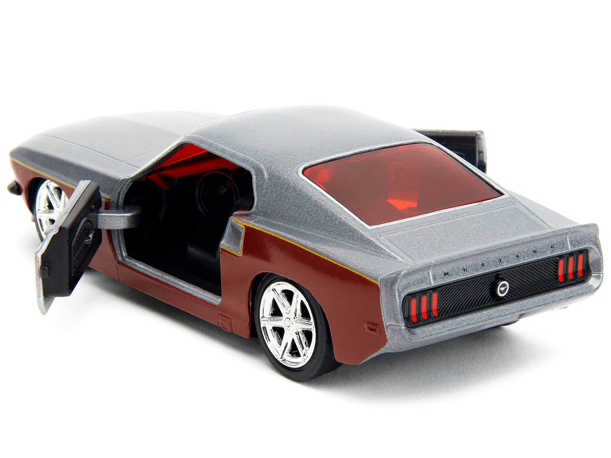 Back. Jada - 1969 Ford Mustang 1/32 Diecast Silver Metallic Dark Red with Star Lord Figure "Marvel Guardians of the Galaxy" Series - Mustang Silver Metallic And Dark Red.