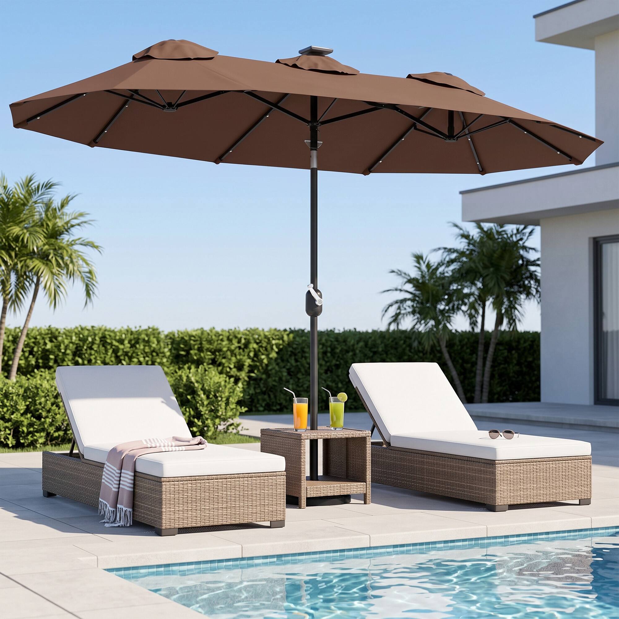 Alt View 8. Outsunny - Patio Umbrella, 9.7 ft. Outdoor Umbrella with 45-Degree Tilt and Crank - Coffee.