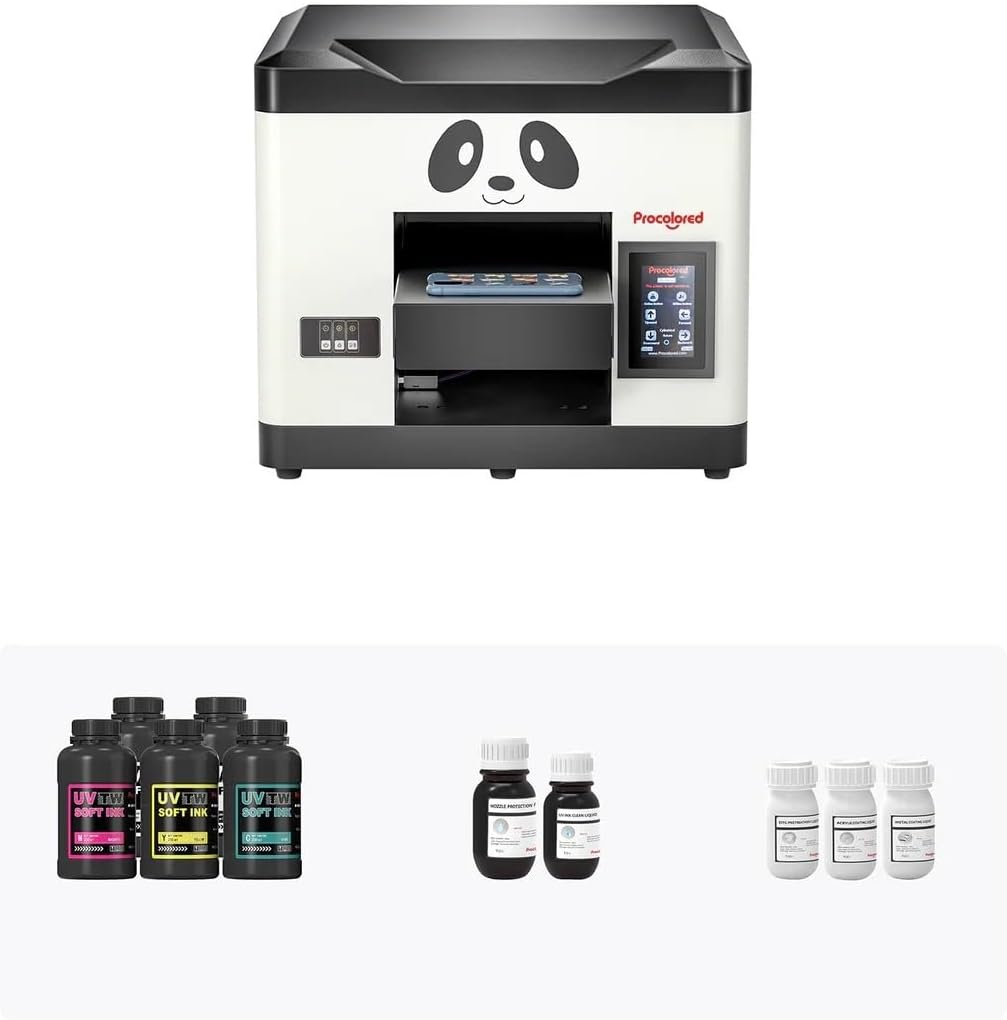 Left. Procolored - V6 Panda UV Printer 6.7" A4 L800 for Acrylic,Metal,Leather,Golf,Bottle,Phone case and More.