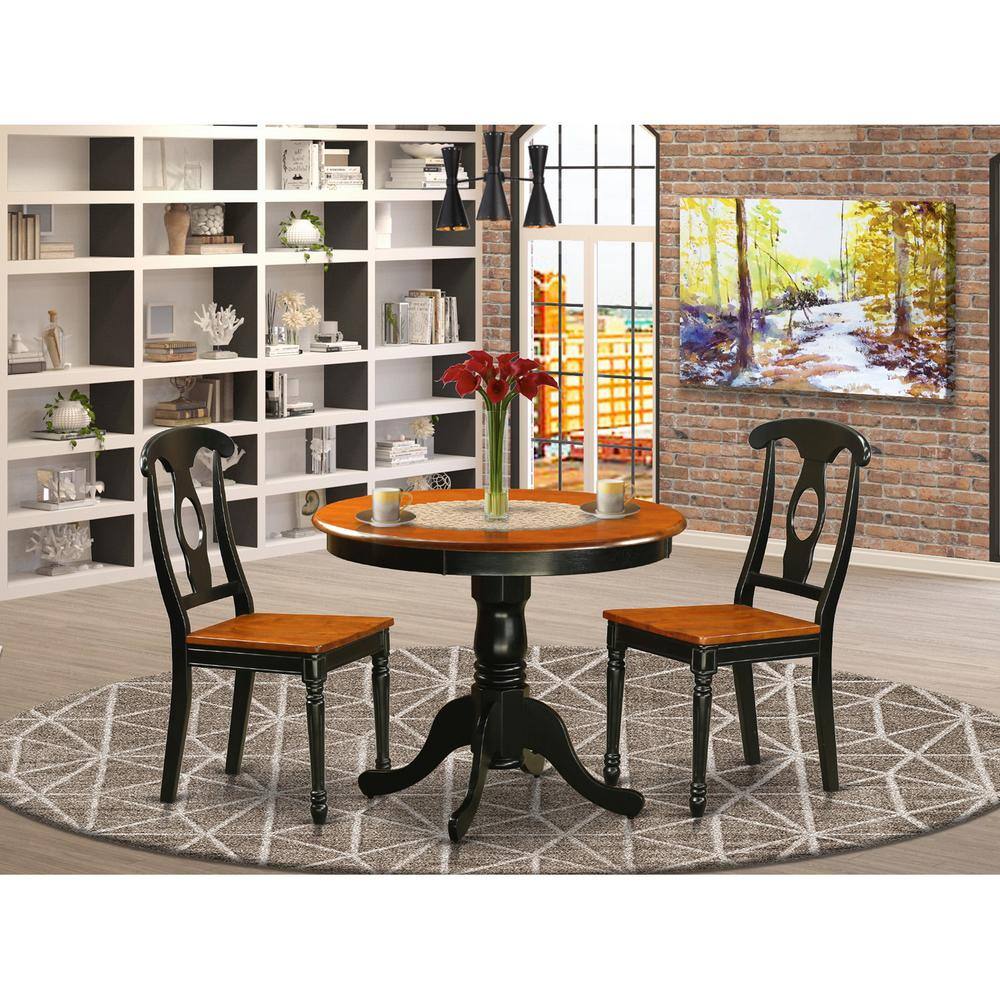 Back. East West Furniture - Black 3 Pc Dining room setwith 2 Wood Chairs - Black & Cherry.