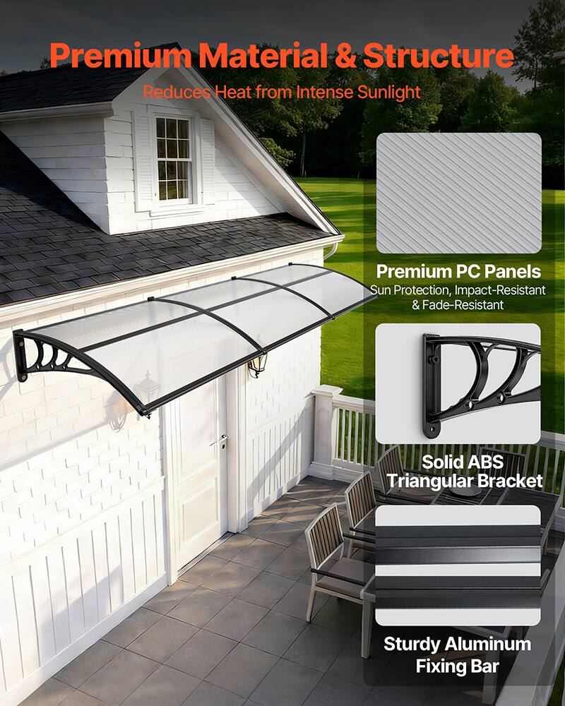 Premium Material & Structure  
Reduces Heat from Intense Sunlight  

Premium PC Panels  
Sun Protection, Impact-Resistant & Fade-Resistant  

Solid ABS Triangular Bracket  

Sturdy Aluminum Fixing Bar